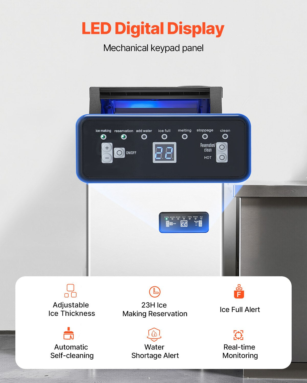 55 kg/24 timmars kommersiell ismaskin, 36 isbitar på 15 minuter, fristående ismaskin med 12,5 kg stor lagringskapacitet för bar, kontor, restaurang, med LED digital display och självrengöring