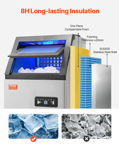 55 kg/24 timmars kommersiell ismaskin, 36 isbitar på 15 minuter, fristående ismaskin med 12,5 kg stor lagringskapacitet för bar, kontor, restaurang, med LED digital display och självrengöring