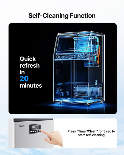 Kommersiell ismaskin, 45,36 kg/24 timmar med 12,7 kg förvaring, 45 kuber per cykel, fristående och underbänkismaskin i rostfritt stål med LED-display och självrengöring, för barrestaurang