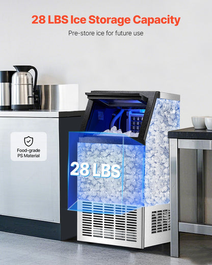 110lbs/24H Commercial Ice Maker, 36 Ice Cubes in 15 Minutes, Freestanding Ice Maker Machine with 28lbs Large Storage Capacity for Bar Office Restaurant, with LED Digital Display & Self-Cleaning