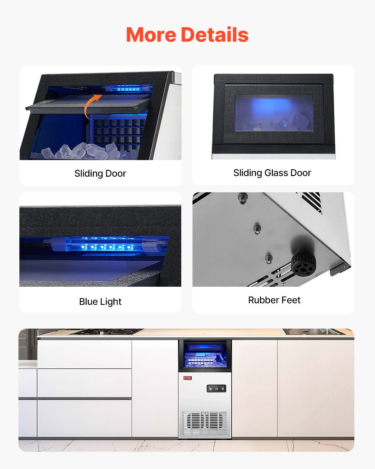 110lbs/24H Commercial Ice Maker, 36 Ice Cubes in 15 Minutes, Freestanding Ice Maker Machine with 28lbs Large Storage Capacity for Bar Office Restaurant, with LED Digital Display & Self-Cleaning