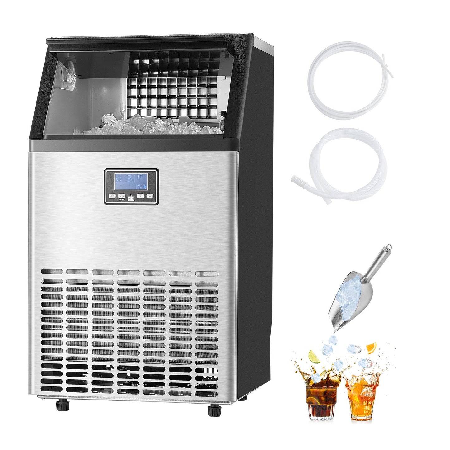 150lbs/24H Commercial Ice Maker, 45 Ice Cubes in 15 Minutes, Freestanding Ice Maker Machine with 33lbs Large Storage Capacity for Bar Office Restaurant, with LED Digital Display & Self-Cleaning