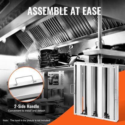 Commercial Hood Filter, 15.5W x 19.5H Inch Range Hood Filters, Stainless Steel Restaurant Range Hood Baffle Filter for Grease Rated Commercial Kitchen Exhaust Hoods, 3 Grooves, Pack of 6