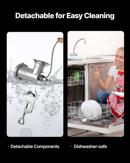 Manual Meat Grinder, 304 Stainless Steel Hand Meat Grinder with Steel Table Clamp, Meat Mincer Sausage Maker with 1 Cutting Blade, 2 Cutting Plates, Sausage Tube for Beef Pork Pepper Mushroom