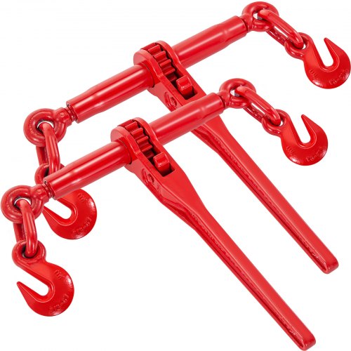 9215LBS 3/8" – 1/2" Ratchet Binders 9,215 LBS Secure Working Load, G70 Hooks and Adjustable Length, for Grade 70-80 Chains, Tie Down, Hauling, Towing, 2-Pack, Red