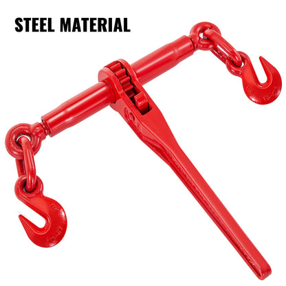 9215LBS 3/8" – 1/2" Ratchet Binders 9,215 LBS Secure Working Load, G70 Hooks and Adjustable Length, for Grade 70-80 Chains, Tie Down, Hauling, Towing, 2-Pack, Red