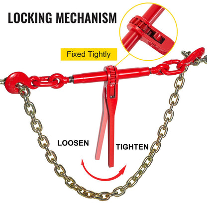 9215LBS 3/8" – 1/2" Ratchet Binders 9,215 LBS Secure Working Load, G70 Hooks and Adjustable Length, for Grade 70-80 Chains, Tie Down, Hauling, Towing, 2-Pack, Red