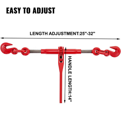 9215LBS 3/8" – 1/2" Ratchet Binders 9,215 LBS Secure Working Load, G70 Hooks and Adjustable Length, for Grade 70-80 Chains, Tie Down, Hauling, Towing, 2-Pack, Red