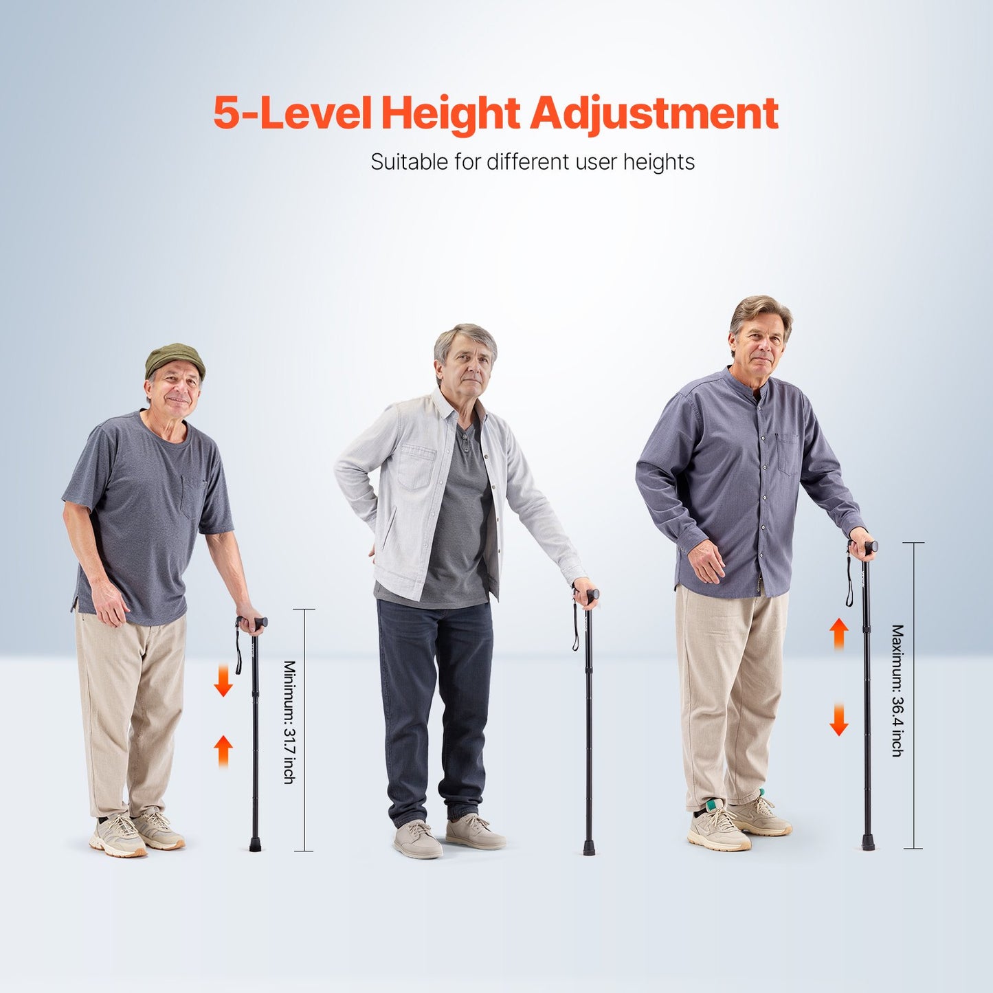 Walking Cane for Man Woman, Folding Walking Stick with 5-Level Adjustable Height & Anti-Slip Rubber Tip, Lightweight and Portable Aluminum Mobility Walking Aid for Seniors Adults, 220LBS Loading