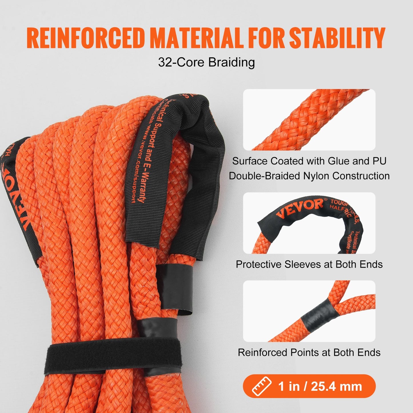 1" (2.54 cm) x 30'/9.1 m Kinetic Recovery Tow Rope 38,000 lbs/17,237.5 kg, Heavy-Duty Off Road Snatch Strap, Extreme Duty 30% Elasticity Energy Snatch Strap for Jeep Car Truck ATV UTV SUV Tractor