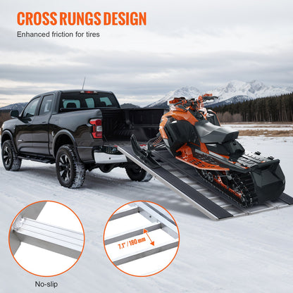 Tri-Fold Loading Ramp, 2160 x 1375 mm, Non-Slip Aluminum Trailer Ramp with Compact Design, Easy Storage, 680.4 kg Load Capacity, for Snowmobiles, ATVs, Tractors, Lawn Mowers, Carts, Motorcycles