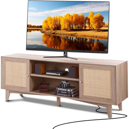 Rattan-TV-Ständer 191cm Fernseher Boho-TV-Schrank Fernsehschrank Eiche