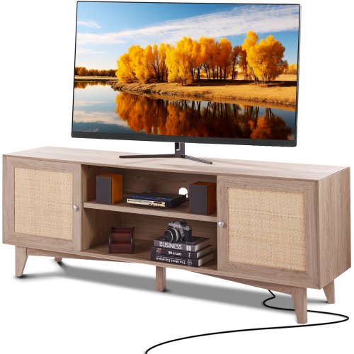 Rotting-TV-Ständer 191cm Fernseher Boho-TV-Schrank Fernsehschrank Eiche