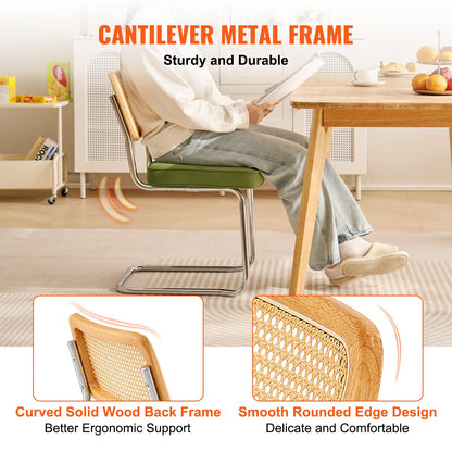 Rottingstolar, set om 4, matstolar i 50-talsmodern stil, klädd sammetsstol med rottingrygg, retro matsalsköksstol för vardagsrum, sovrum, läsrum, kontor, grön