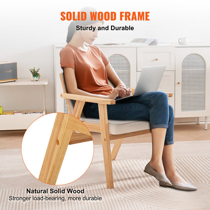 Rottingstol, Mid-Century Modern matstol med armstöd, Klädd stol med rottingrygg, Retro rottingmatsalköksstol för vardagsrum, sovrum, läsrum och kontor, Beige