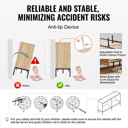 Rattan Cabinet, Rattan Storage Cabinet with 4 Magnetic Doors and Adjustable Shelves, Sideboard Buffet Cabinet for Hallway, Entryway, Living Room, or Kitchen, Natural
