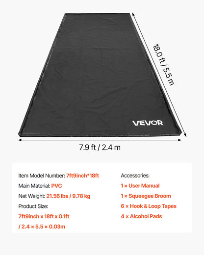 Containment Mat, 2.4 x 5.5 m, Non-Slip PVC Garage Floor Mat with a Cleaning Squeegee Broom, Heavy Duty Durable Waterproof Containment Protection from Snow, Rain and Mud for Cars Parking, Black