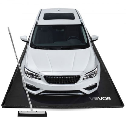 Containment Mat, 2.6 x 6.1 m, Non-Slip PVC Garage Floor Mat with a Cleaning Squeegee Broom, Heavy Duty Durable Waterproof Protection from Snow, Rain and Mud for Cars SUVs Trucks Parking, Black