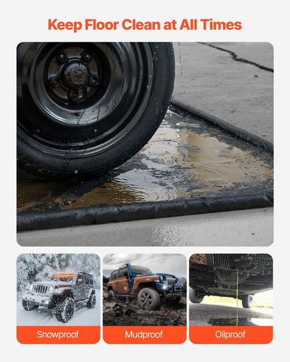 Containment Mat, 2.6 x 6.1 m, Non-Slip PVC Garage Floor Mat with a Cleaning Squeegee Broom, Heavy Duty Durable Waterproof Protection from Snow, Rain and Mud for Cars SUVs Trucks Parking, Black