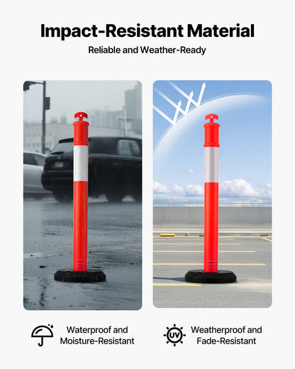 6 Pack Traffic Delineator Posts, 1140 mm Traffic Safety Cones with Fillable Base and Reflective Strips, Heavy Duty Delineator Posts for Construction Site, Parking Lot, Crowd Control, Red