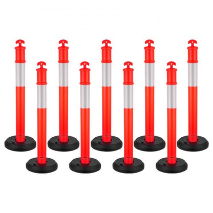 9-pack trafikavgränsningsstolpar, 1140 mm trafiksäkerhetskoner med fyllbar bas och reflexremsor, kraftiga avgränsningsstolpar för byggarbetsplatser, parkeringsplatser, trängselkontroll, röd