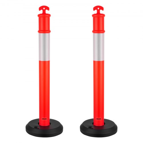 2 Pack Traffic Delineator Posts, 1140 mm Traffic Safety Cones with Fillable Base and Reflective Strips, Heavy Duty Delineator Posts for Construction Site, Parking Lot, Crowd Control, Red