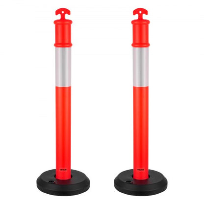 2 Pack Traffic Delineator Posts, 1140 mm Traffic Safety Cones with Fillable Base and Reflective Strips, Heavy Duty Delineator Posts for Construction Site, Parking Lot, Crowd Control, Red