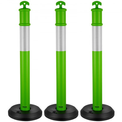 3-pack trafikavgränsningsstolpar, 1140 mm trafiksäkerhetskoner med fyllbar bas och reflexremsor, kraftiga avgränsningsstolpar för byggarbetsplatser, parkeringsplatser, trängselkontroll, gröna