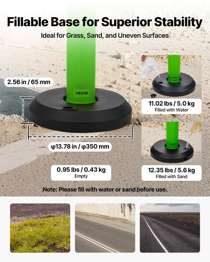 3-pack trafikavgränsningsstolpar, 1140 mm trafiksäkerhetskoner med fyllbar bas och reflexremsor, kraftiga avgränsningsstolpar för byggarbetsplatser, parkeringsplatser, trängselkontroll, gröna