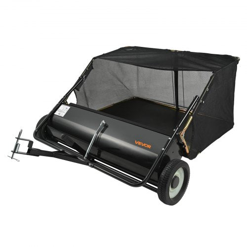 Tow Behind Lawn Sweeper, 111.7 cm Pull Behind Lawn Sweeper, 25 cu. ft Large Capacity Leaf & Grass Collector, Heavy Duty Garden Sweeper with Adjustable Sweeping Height for Yard, Lawn, Farm