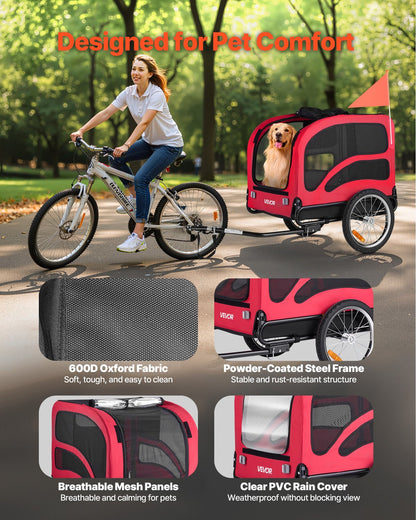 Dog Bike Trailer, Supports up to 45 kg, Pet Cart Bicycle Carrier for Small & Large Dogs, Easy Folding Frame with Quick Release Wheel, Universal Bicycle Coupler, Reflector, Flag, Internal Leash