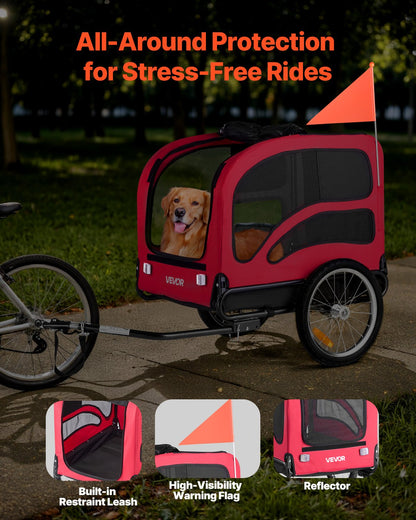 Dog Bike Trailer, Supports up to 45 kg, Pet Cart Bicycle Carrier for Small & Large Dogs, Easy Folding Frame with Quick Release Wheel, Universal Bicycle Coupler, Reflector, Flag, Internal Leash