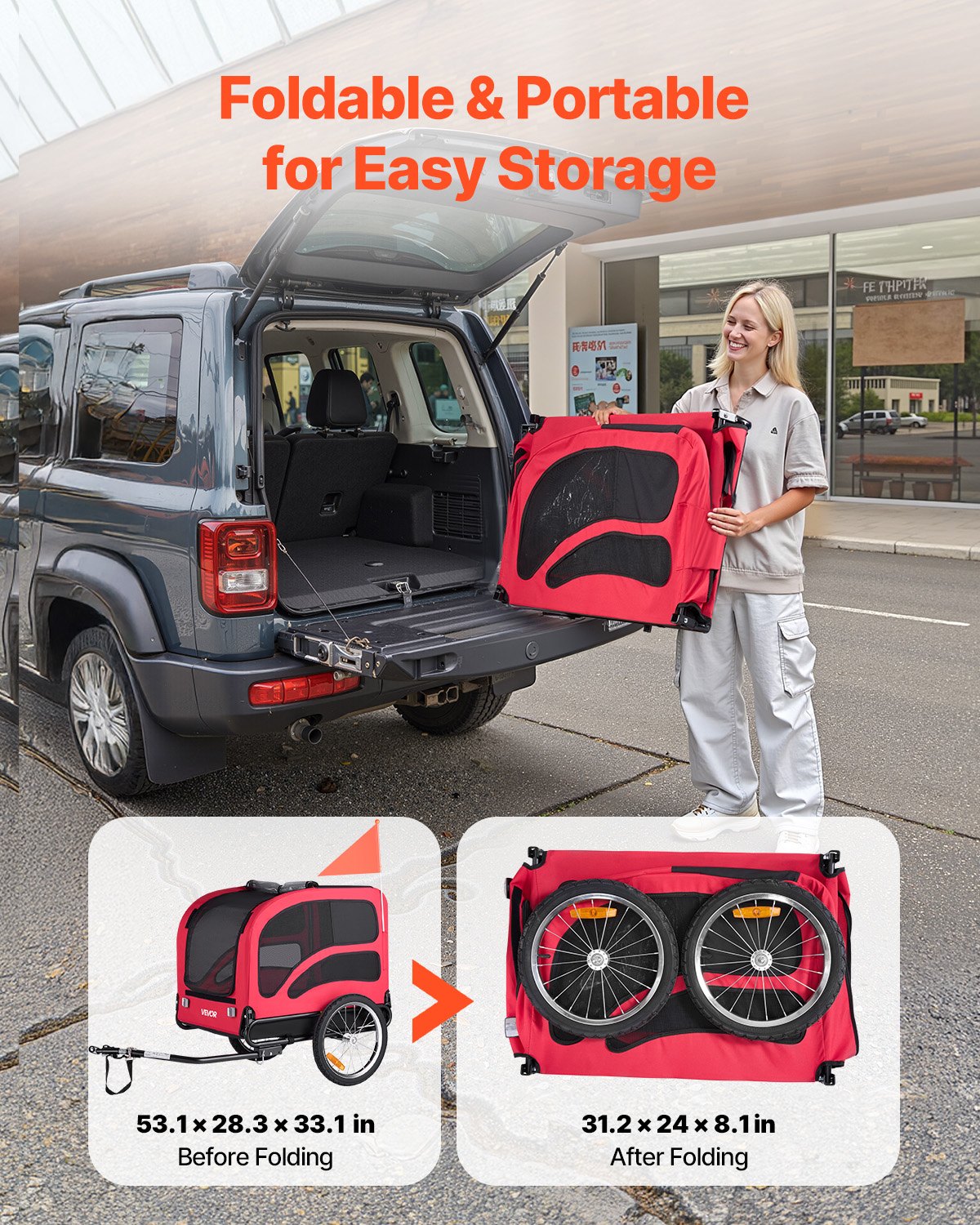 Dog Bike Trailer, Supports up to 45 kg, Pet Cart Bicycle Carrier for Small & Large Dogs, Easy Folding Frame with Quick Release Wheel, Universal Bicycle Coupler, Reflector, Flag, Internal Leash