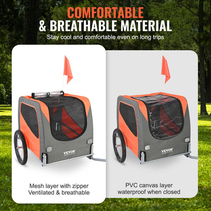 Hundcykelkärra, Stöder upp till 32 kg, Cykelhållare för husdjur, Lättfällbar ram med snabbkopplingshjul, Universal cykelfäste, Reflexer, Flagga, Hopfällbar för förvaring, Orange/Grå