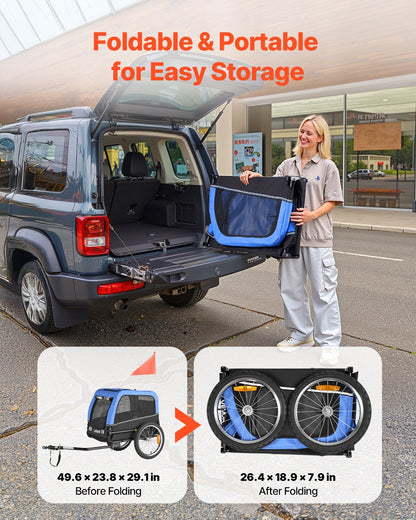 Hundcykelkärra, Stöder upp till 30 kg, Cykelhållare för små och medelstora hundar, Lättfällbar ram med snabbkopplingshjul, Universal cykelkoppling, Reflex, Flagga, Invändigt koppel