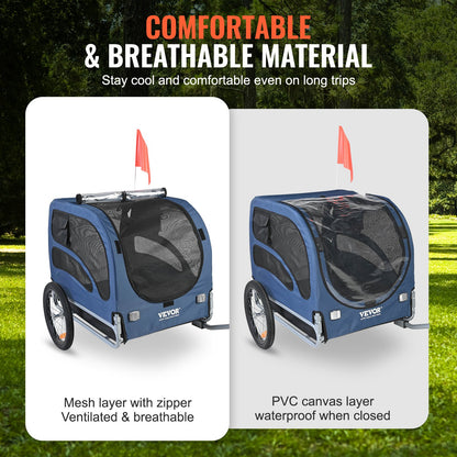 Hundcykelkärra, Stöder upp till 45 kg, Cykelhållare för husdjur, Lättfällbar ram med snabbkopplingshjul, Universal cykelfäste, Reflexer, Flagga, Hopfällbar för förvaring, Blå/Svart