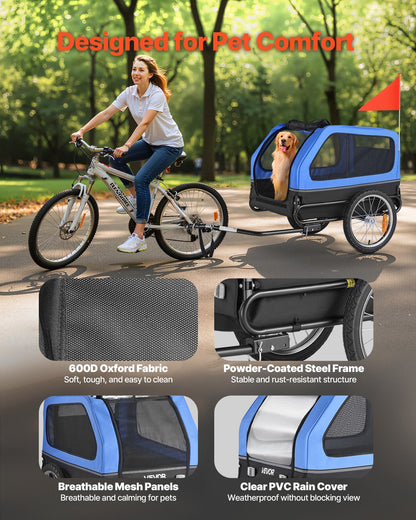 Dog Bike Trailer, Supports up to 40 kg, Pet Cart Bicycle Carrier for Small & Large Dogs, Easy Folding Frame with Quick Release Wheel, Universal Bicycle Coupler, Reflector, Flag, Internal Leash