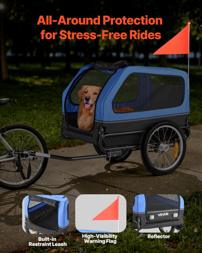 Dog Bike Trailer, Supports up to 40 kg, Pet Cart Bicycle Carrier for Small & Large Dogs, Easy Folding Frame with Quick Release Wheel, Universal Bicycle Coupler, Reflector, Flag, Internal Leash