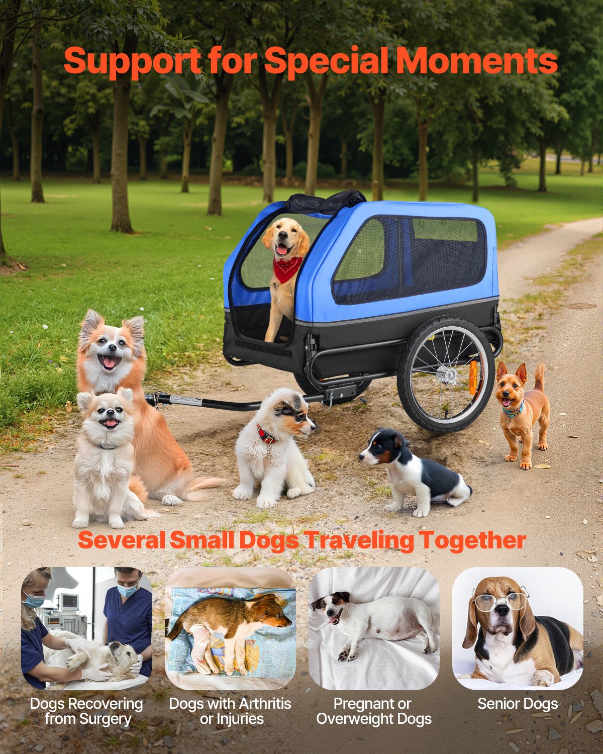 Dog Bike Trailer, Supports up to 40 kg, Pet Cart Bicycle Carrier for Small & Large Dogs, Easy Folding Frame with Quick Release Wheel, Universal Bicycle Coupler, Reflector, Flag, Internal Leash