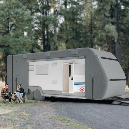 Överdrag för husvagn, 28-31 fot husvagnsöverdrag, överdrag i 300D Oxfordtyg, vattentätt, vindtätt och rivfritt klass A husvagnsöverdrag, med förvaringsväska, reparationslapper, remmar och däckskydd