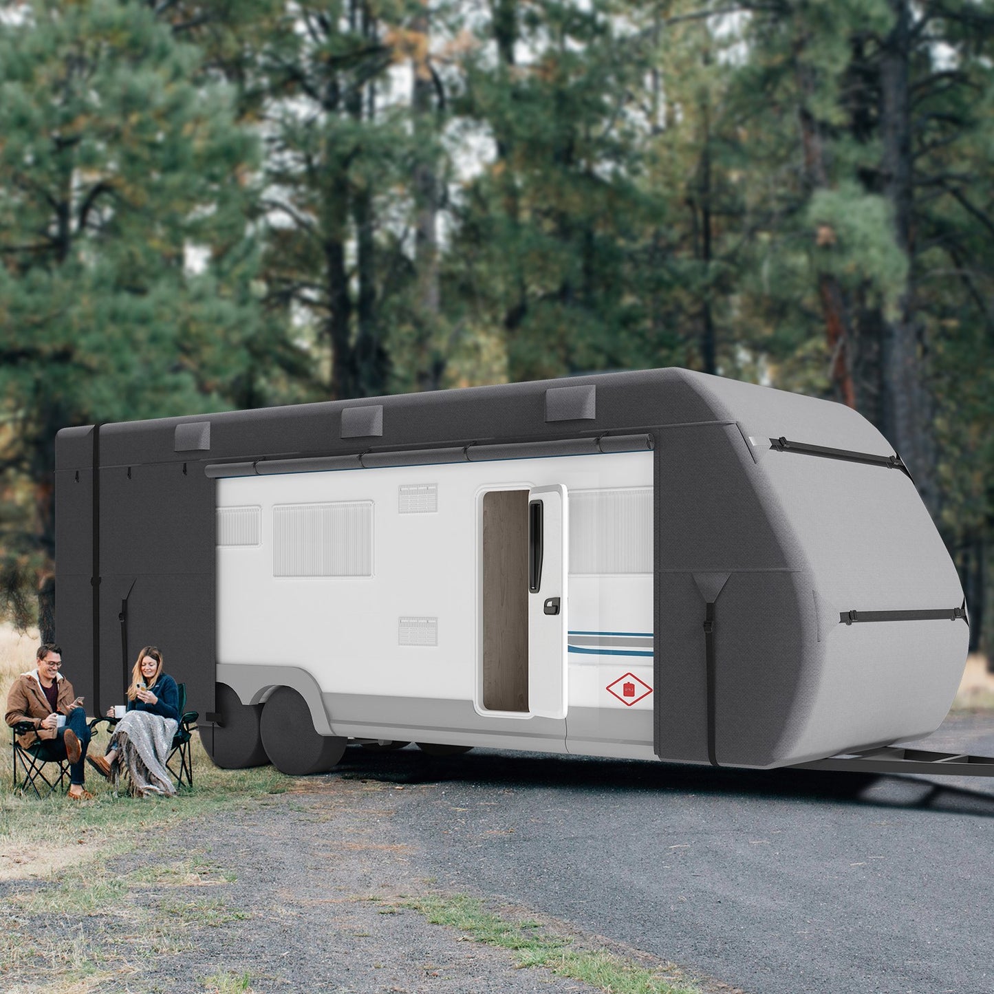 Husvagnsöverdrag 671,6-731,5 cm klass A husbilsöverdrag i non-woven tyg