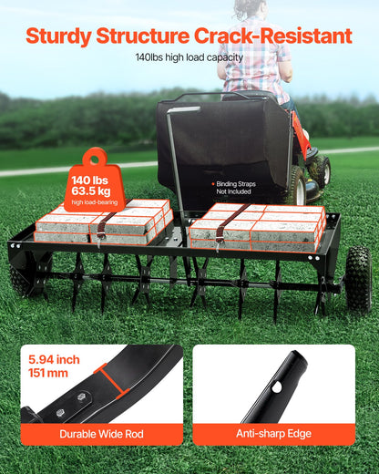 Tow Behind Plug Aerator, 48-Inch Tow Behind Lawn Plug Aerator with Universal Hitch, Pull Behind Aerator with Iron Spikes Alternately Arranged, Lawn Aerator Tow Behind for Gardens, Lawns, Farms