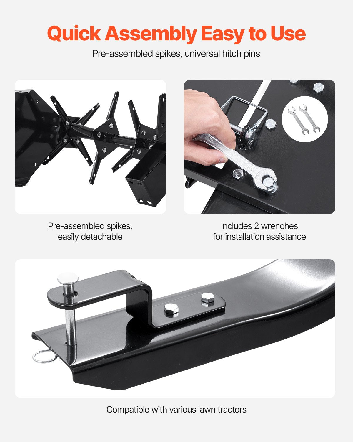 Tow Behind Plug Aerator, 48-Inch Tow Behind Lawn Plug Aerator with Universal Hitch, Pull Behind Aerator with Iron Spikes Alternately Arranged, Lawn Aerator Tow Behind for Gardens, Lawns, Farms