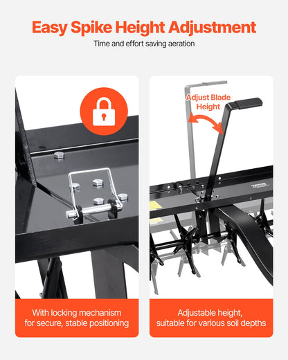 Tow Behind Plug Aerator, 48-Inch Tow Behind Lawn Plug Aerator with Universal Hitch, Pull Behind Aerator with Iron Spikes Alternately Arranged, Lawn Aerator Tow Behind for Gardens, Lawns, Farms