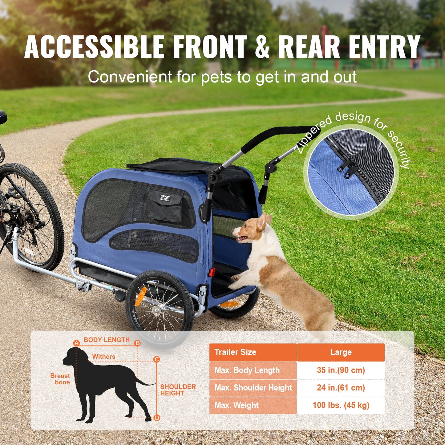 Dog Bike Trailer, Supports up to 100 lbs, 2-in-1 Pet Stroller Cart Bicycle Carrier, Easy Folding Cart Frame with Quick Release Wheels, Universal Bicycle Coupler, Reflectors, Flag, Blue/Black