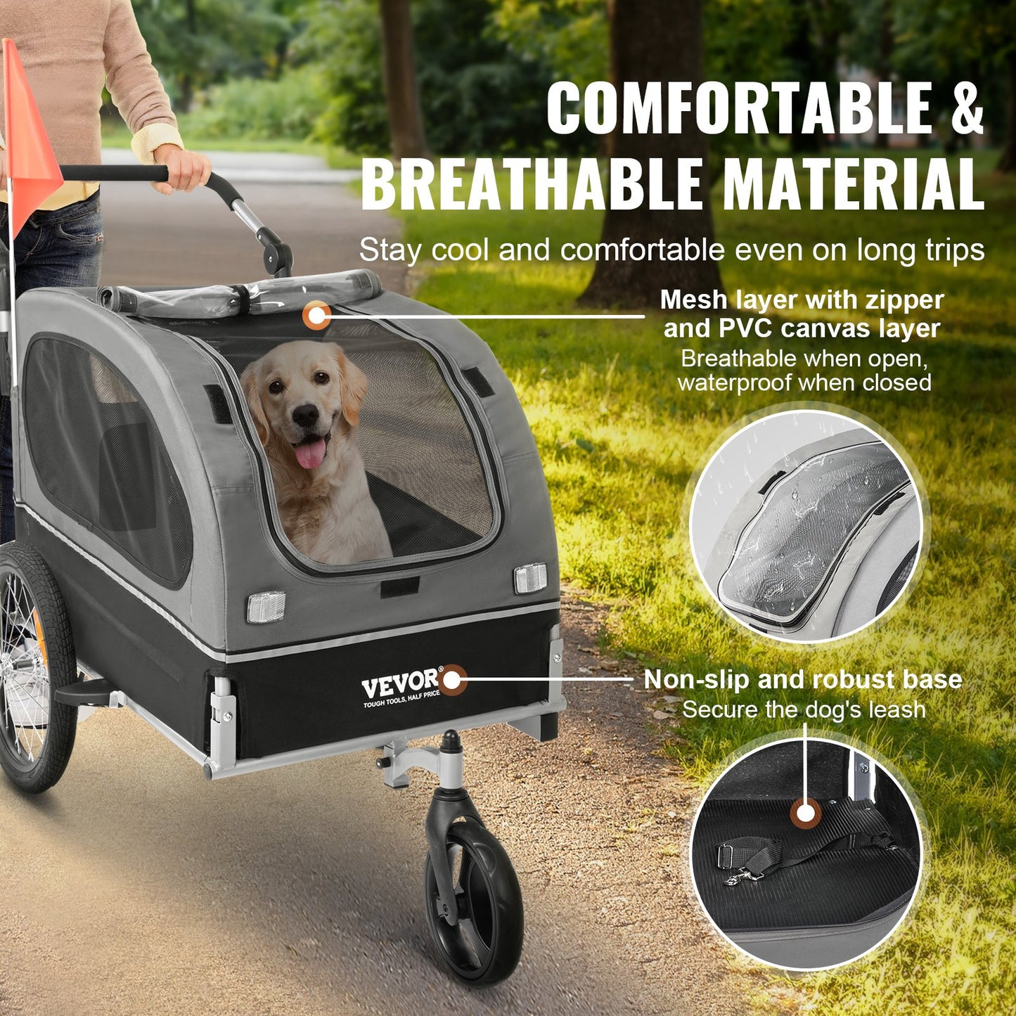 Dog Bike Trailer, Supports up to 88 lbs, 2-in-1 Pet Stroller Cart Bicycle Carrier, Easy Folding Cart Frame with Quick Release Wheels, Universal Bicycle Coupler, Reflectors, Flag, Black/Gray
