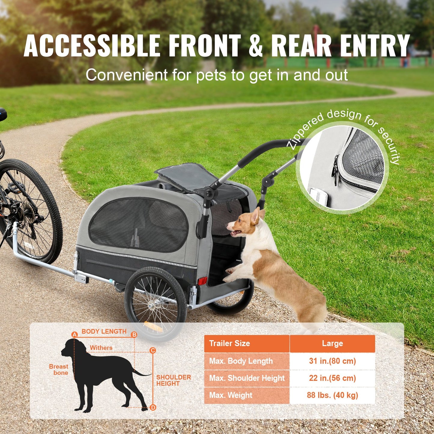 Dog Bike Trailer, Supports up to 88 lbs, 2-in-1 Pet Stroller Cart Bicycle Carrier, Easy Folding Cart Frame with Quick Release Wheels, Universal Bicycle Coupler, Reflectors, Flag, Black/Gray