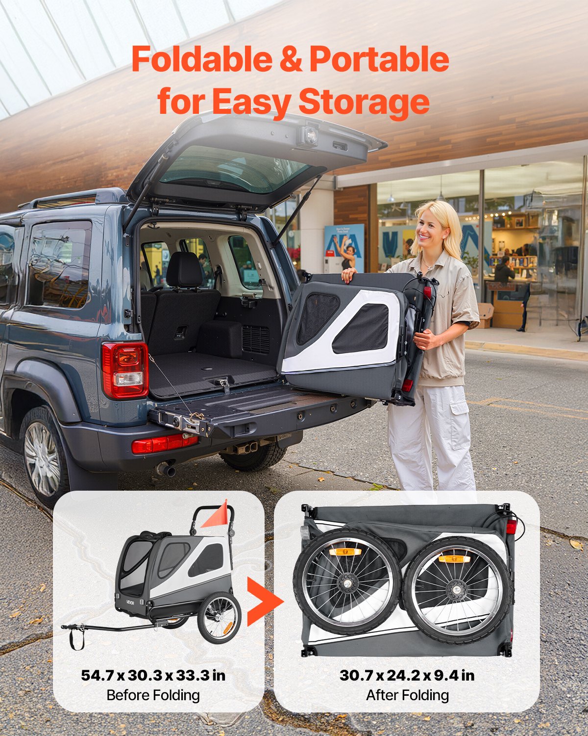 Dog Bike Trailer, Supports up to 45 kg, 2-in-1 Pet Stroller Cart Bicycle Carrier for Small & Large Dogs, Easy Folding Frame with Quick Release Wheel, Universal Bicycle Coupler, Internal Leash