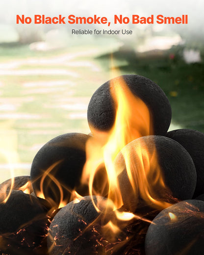Ceramic Fire Balls, 76 mm 15 Pcs Round Fire Stones, Reusable Lava Rocks Indoor and Outdoor Use, Decorative Fire Pit Rocks for Propane/Gas Fireplace, Stove, Courtyard, Camping, Black