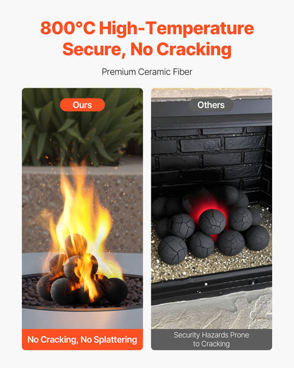 Keramiska eldklot, 100 mm 12 st runda eldstenar, återanvändbara lavastenar för inomhus- och utomhusbruk, dekorativa eldstenar för propan-/gaskamin, spis, gårdsplan, camping, svart